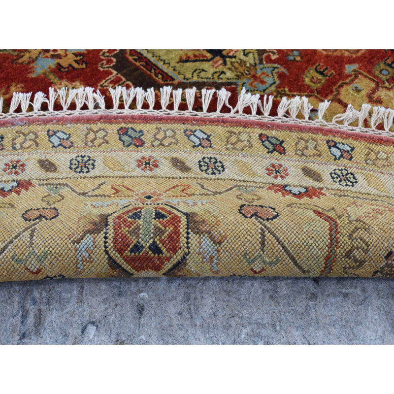 10'x10' Red Hand Knotted Karajeh Design Pure Wool Round Rug 9D3D4A8C7D9B4EB9B8528DA3B611A22B