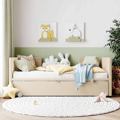 Twin Size Upholstered Daybed With Pop Up Trundle