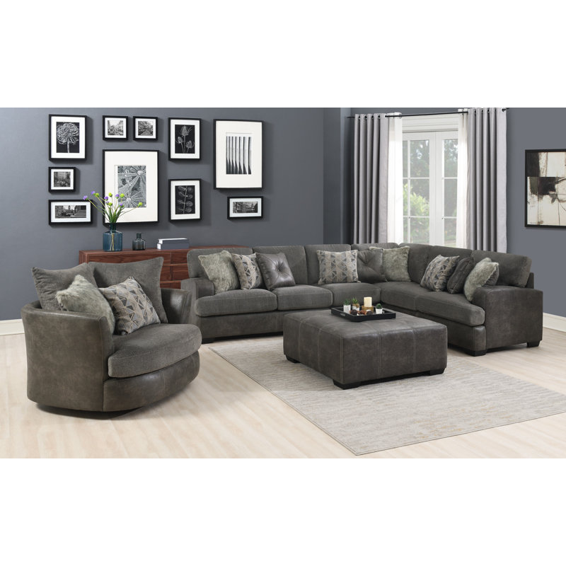 Ensemble modulaire rembourré 5 pièces avec fauteuil pivotant et repose-pieds Eastep
