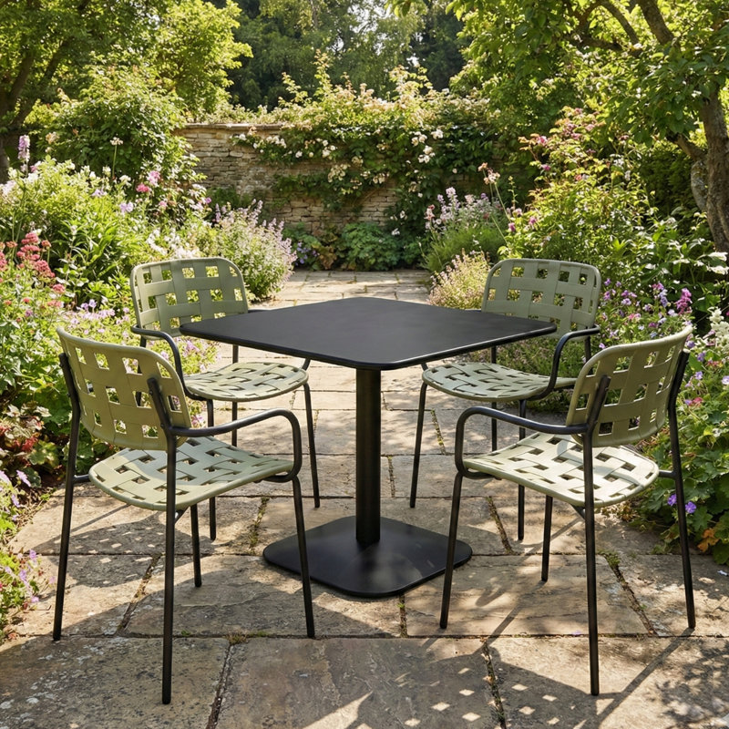 4 - Person Steel Dining Set, Black, Green/Black