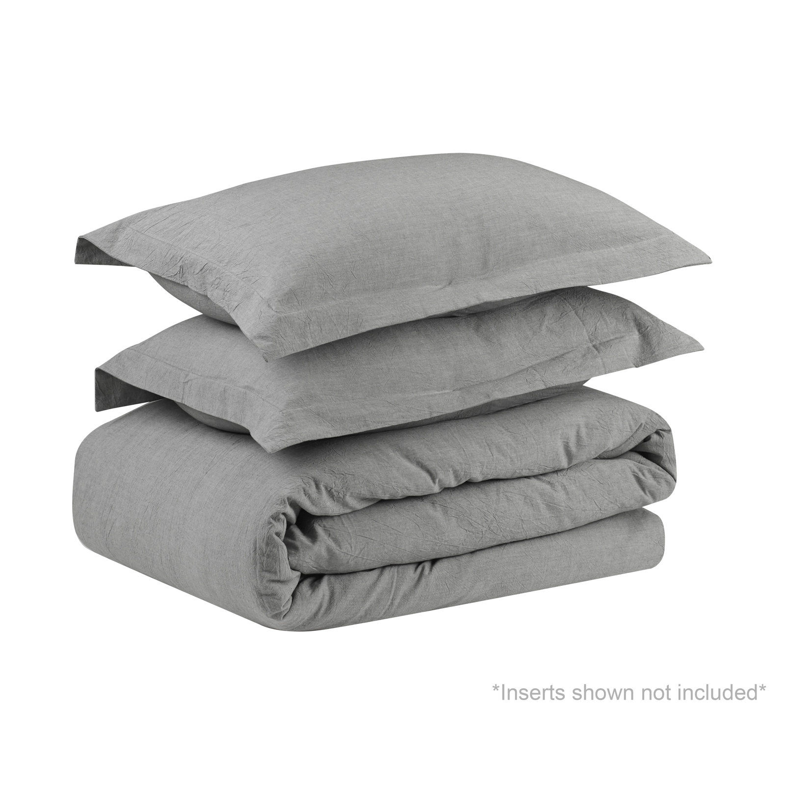 Crinkle Washed Cotton Duvet Cover Set, King/Cal. King Duvet Cover + 2 Shams, Ash Gray