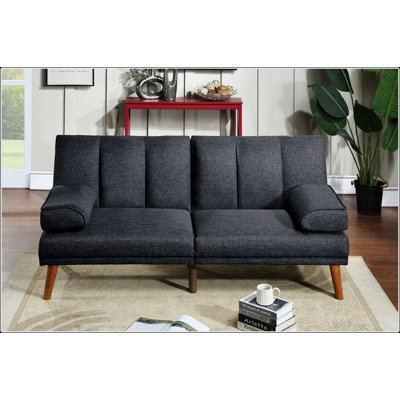 Canapé-lit ajustable en polyfibre noir avec pieds en bois massif