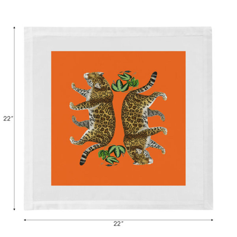 Leopard Seeing Double Cotton Blend Square Napkins, Orange