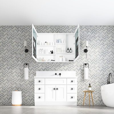 48''X36'' Bathroom Cabinet - White Wooden Door, Multiple Height Shelves, Modern Look Storage 48''X36'', Engineered Wood, Wall Mounted, Recessed/Surface, With Neatly Arranged Interior