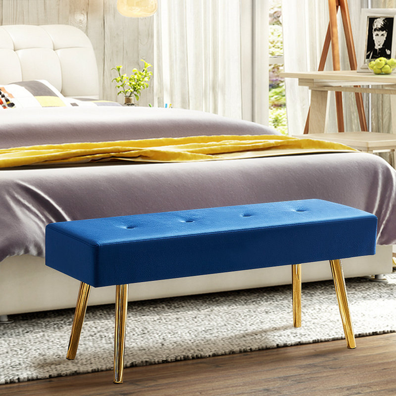 Banc rembourré en velours Kardin, Bleu foncé