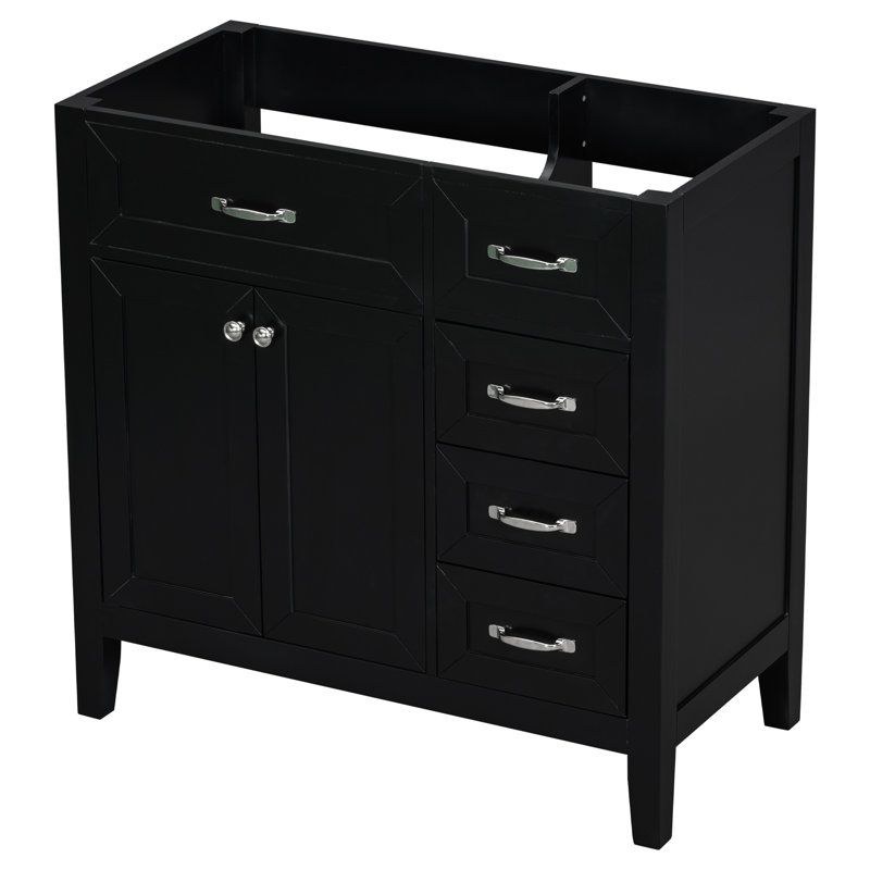 Base de meuble-lavabo 36 po. Élégant noir avec tiroirs. Bois d'hévéa massif et meubles en teinture. Base d'armoire nécessaire seulement. Autoportant fait pour et pour la salle de bain. Facile à nettoyer.