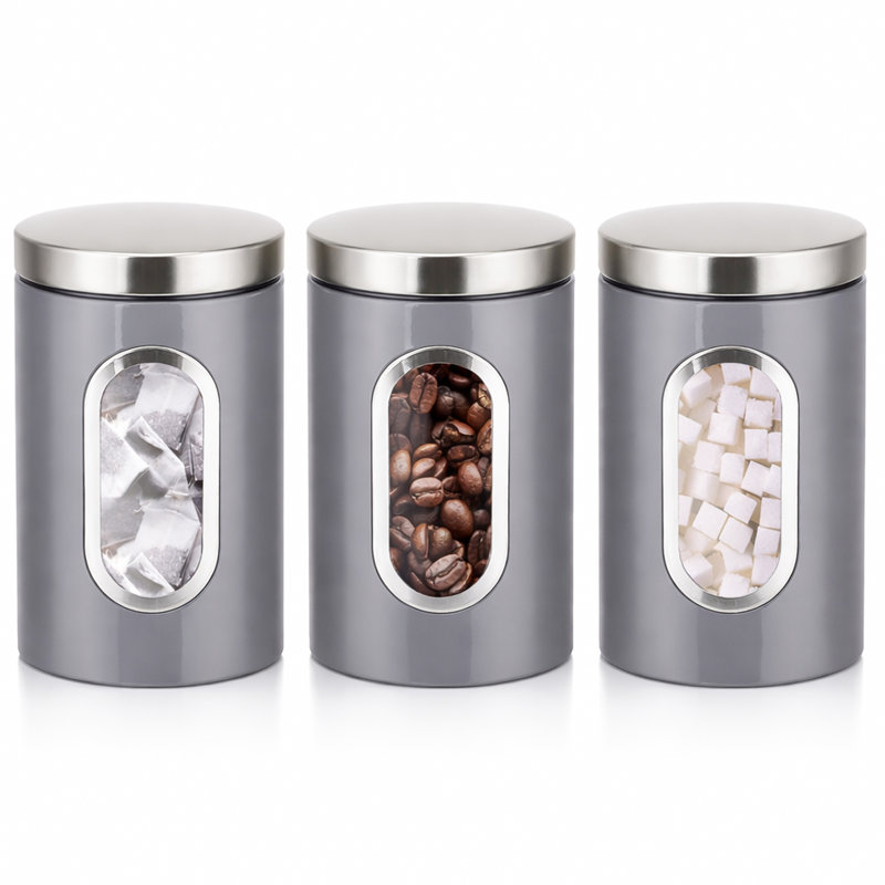 Metal Jar - Set of 3, Grey