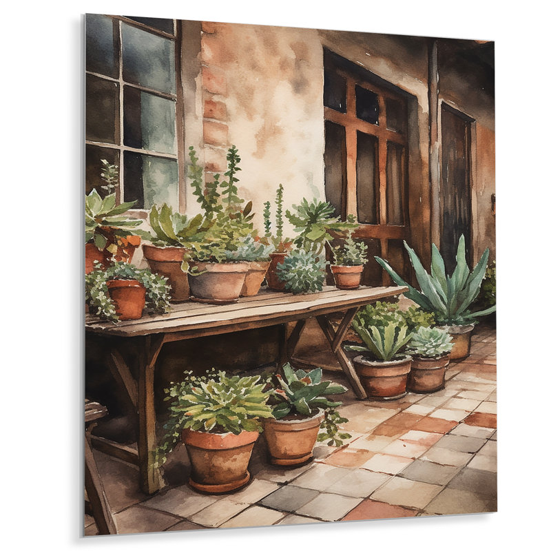 Cottage terrasse jardin I - impression sans cadre sur métal, H 32 po x l 16 po x P 1 po
