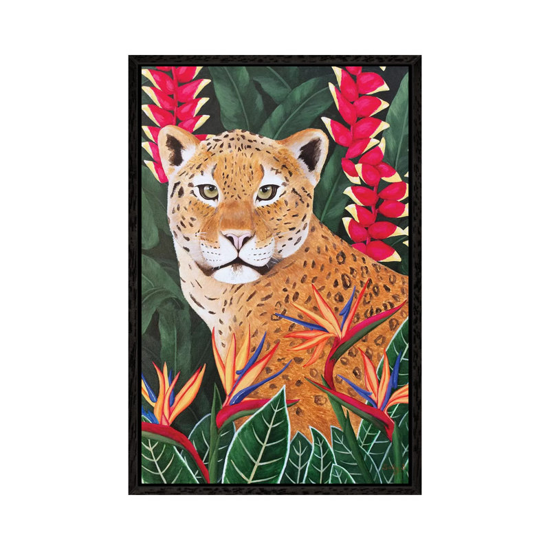 Leopard In Jungle 1 Piece Wall Art on Canvas, 101.6 cm H x 66.04 cm W, Black Floater Framed