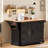 56" K&K Farmhouse Kitchen Island with Power Outlet, 6 Drawers, Drop Leaf, Lockable Wheels & Rustic Black Finish-1321246432