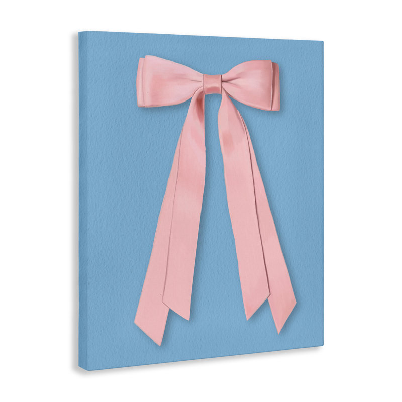 Arc en satin rose sur toile bleue, design par Jilly Jack Designs, H 40 po x l 30 po
