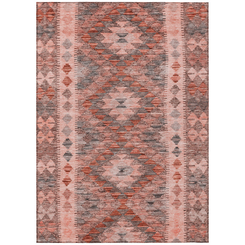 Terracotta Geometric Flat Woven Washable Synthetic Rug 8' x 10'