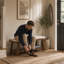 Banc en bois classique avec rangement pour chaussures-132102002