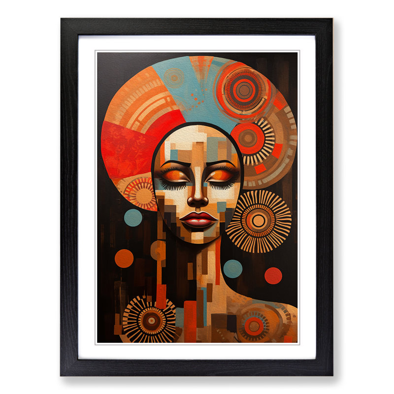African Woman Dadaism Art - Framed Print, 46cm H x 34cm W, Black Framed