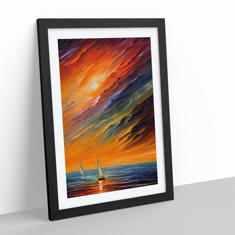 Boats Under The Sunset No.1 - Single Picture Frame Painting, Black, 64cm H x 46cm W x 2cm D
