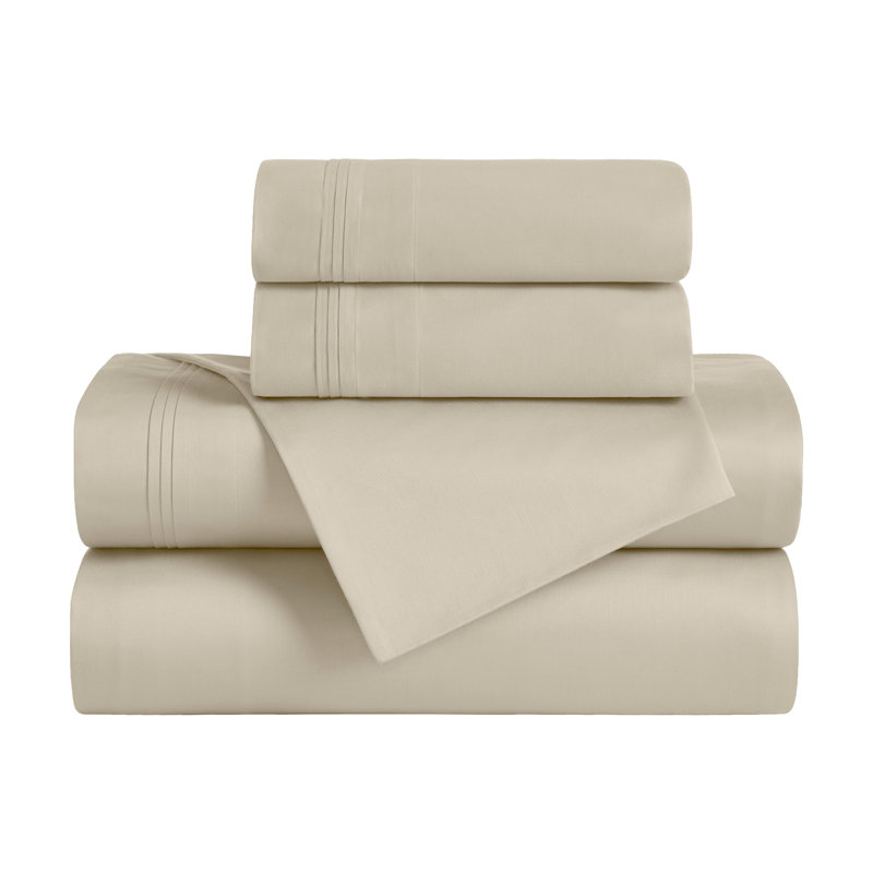 Ensemble de draps en coton égyptien 650 fils, Ivoire, Ensemble de draps pour très grand lit avec 2 taie