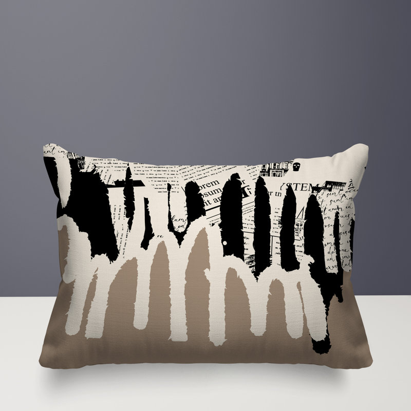 Oreiller rectangulaire réversible intérieur / extérieur Kisha, Beige / noir / blanc cassé, H 14 po x l 20 po