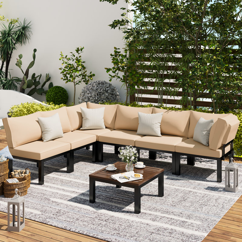 6 - Person Sectional Seating Group with Cushions, Beige