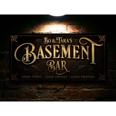 Enseigne de bar «Basement» nom de famille à personnaliser sur métal