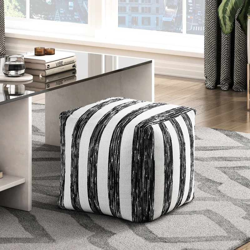 Pouf rayé noir et blanc, plancher antidérapant, capacité de 300 lb, 16 po x 16 po x 16 po, housse en tissu avec fermeture à glissière, repose-pieds moderne entièrement assemblé et fascinant à rayures, base, fermeture à glissière, sophistiqué