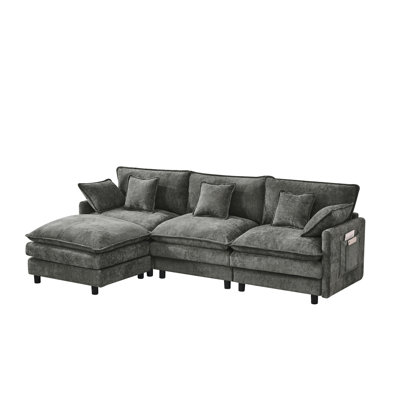 101.9-inch Three-Seater Modular Sofa with Movable Footstool, Chenille Fabric, Ergonomic Design for Ultimate Comfort and Versatility