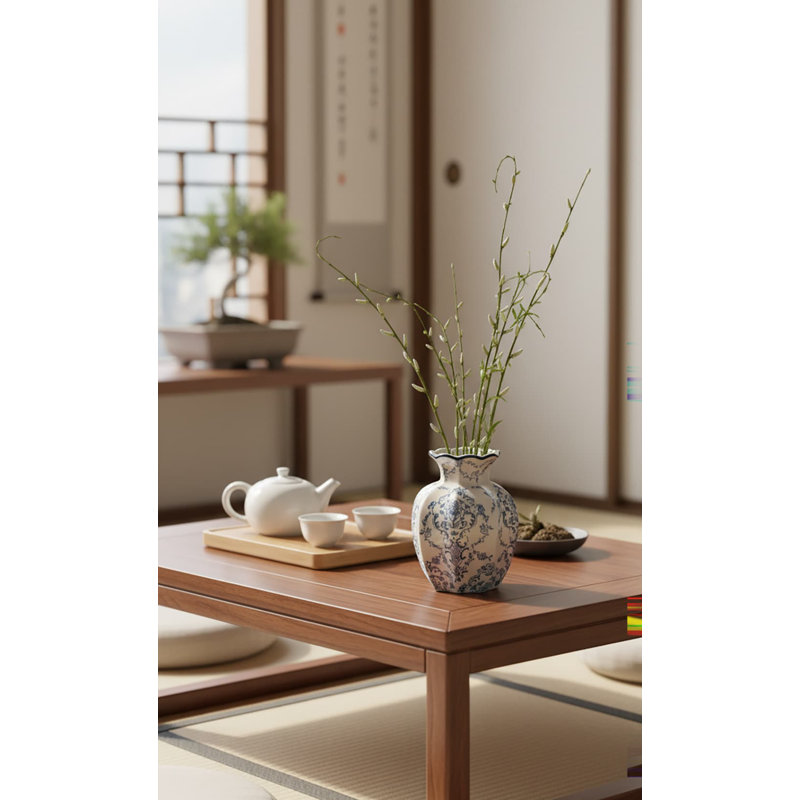 5.9" Blue & White Vintage Ceramic Vase - Chinoiserie Console Table Mantle Decor