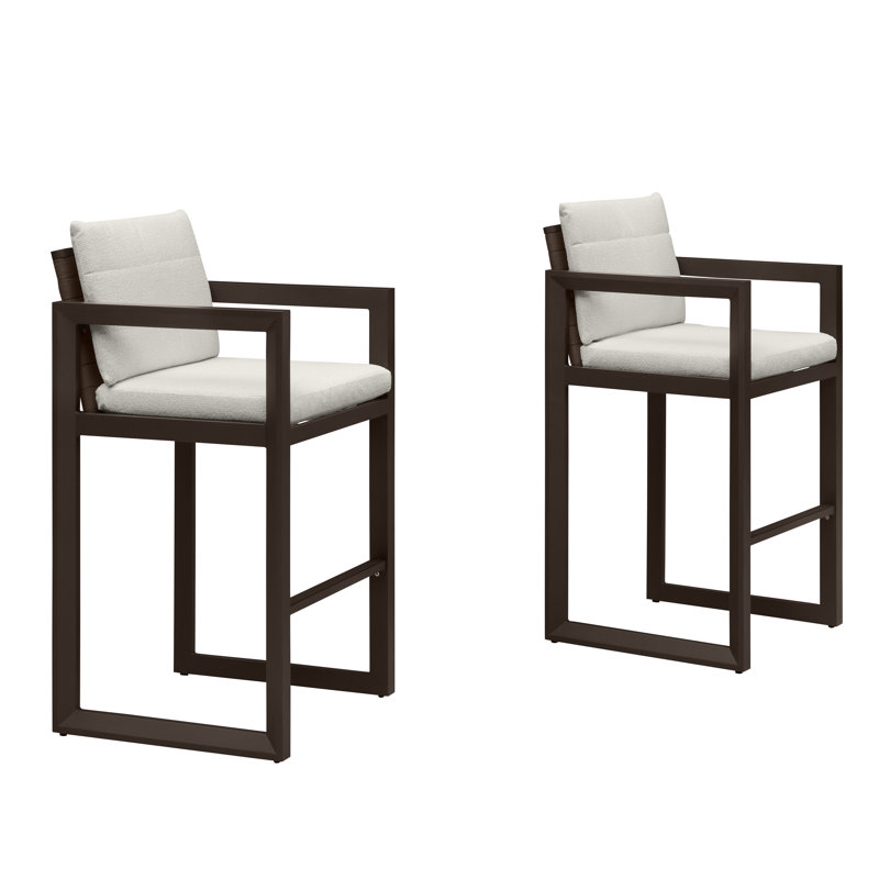 Purple Leaf Outdoor Bar Stools Set Of 2 Modern Aluminum Barstools With Stainless Removable Cushion Chairs