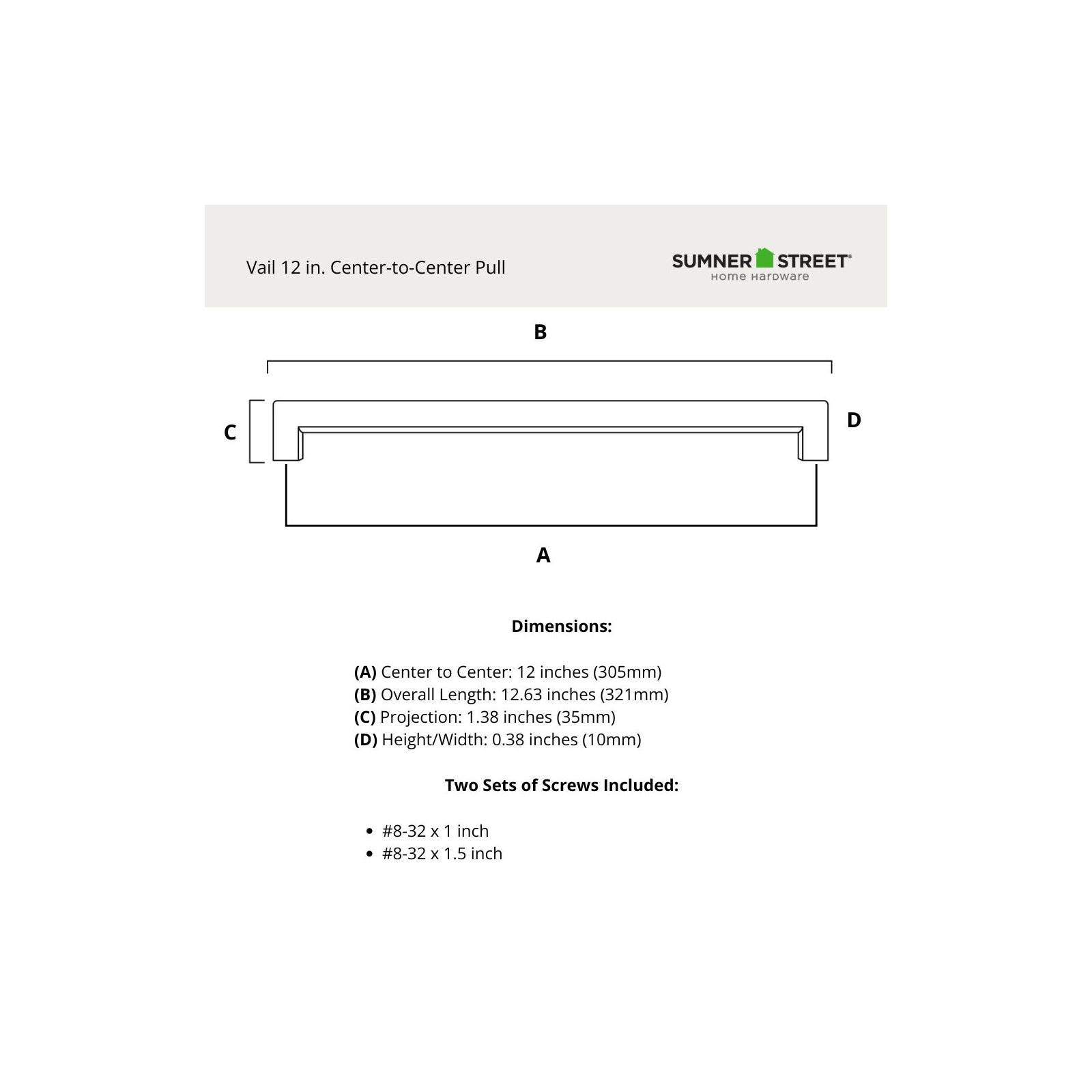 Vail Bar Pull, Chrome, 12"