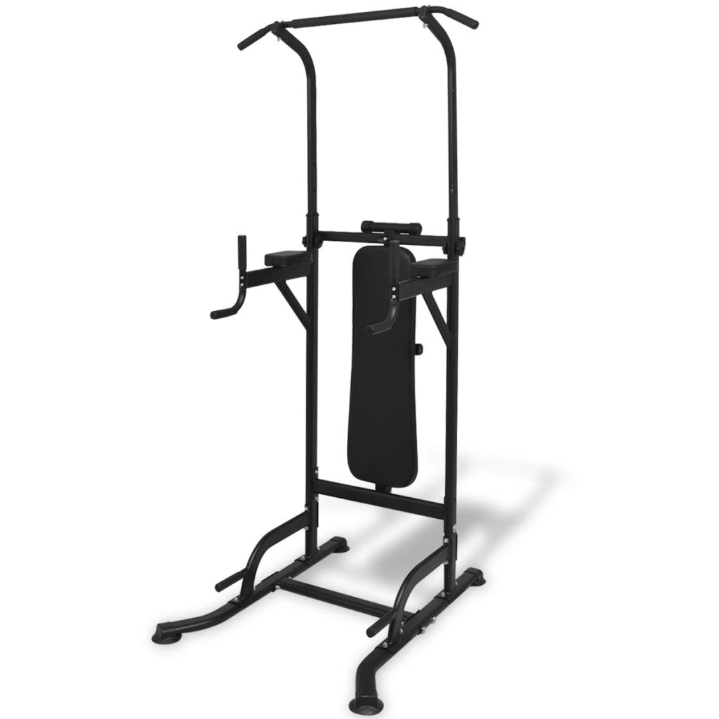 VidaXL Power Tower with Sit-up Bench - Black - Steel/Leather - 150 kg Max Load - Adjustable Height 182-235 cm - Image 3