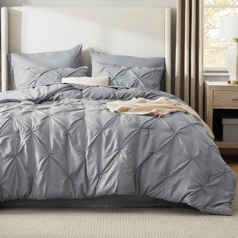 Best Seller Pintuck Pinch Pleat Sets (Set Of 5 Or 7), 89GSM, Grey, Cal King