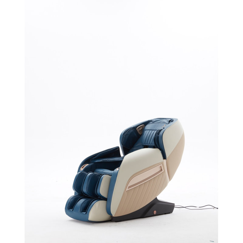 Faux Leather Heated Massage Chair, Blue Faux Leather