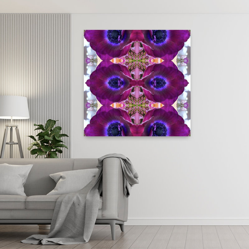 Mauve, anémone kaléidoscope, abstrait, coloré, violet, nature, fleur, art mural, H 48 po x l 48 po