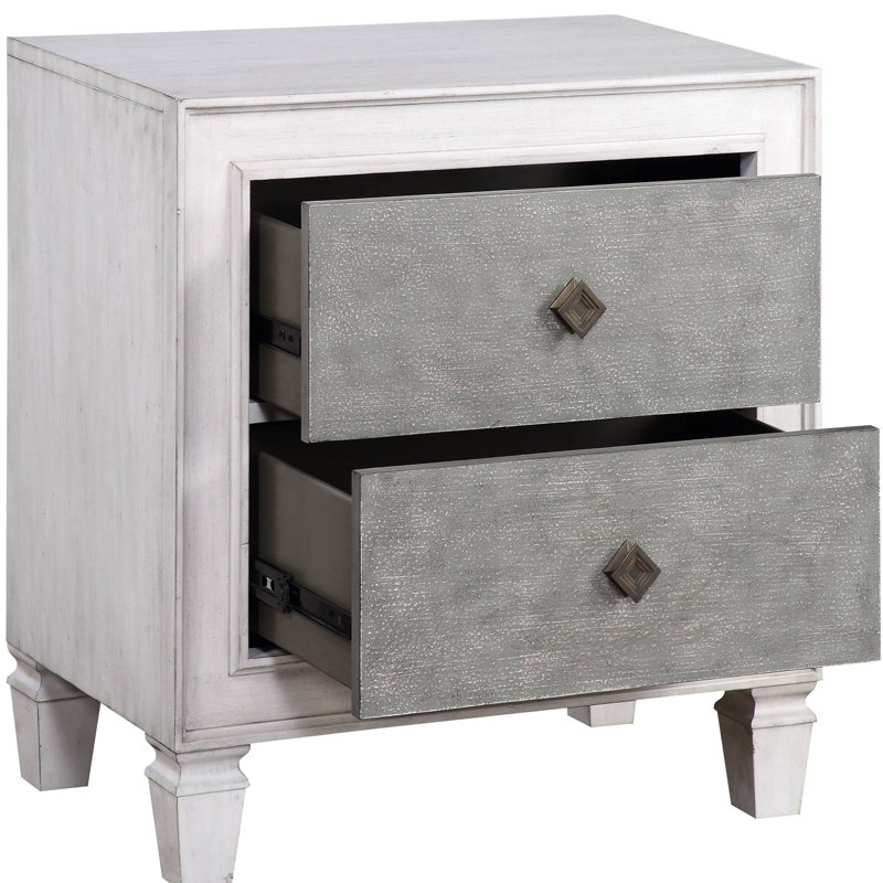 Table de chevet rustique gris et blanc pour chambre à coucher - 2 tiroirs, espace de rangement en feutre, grâce moderne et blanc