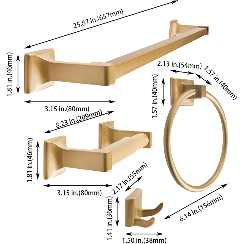 4 - Piece Bathroom Hardware Set, Satin Brass