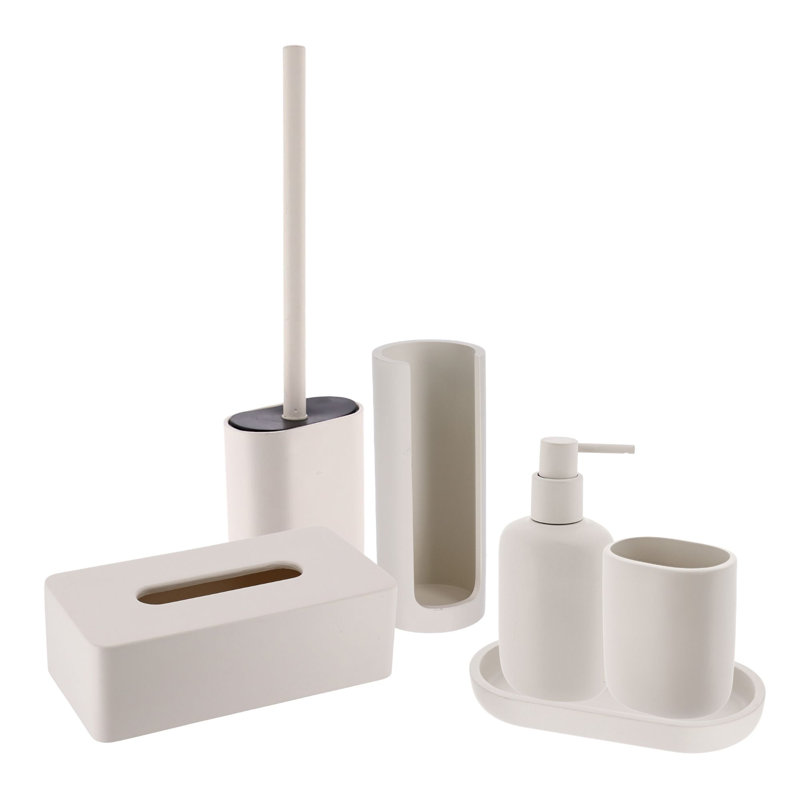 6-Piece Beige Bathroom Accessory Set, White