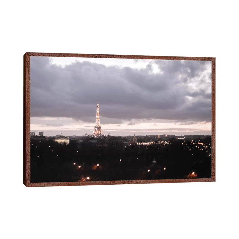 Paris Dusk - Print on Canvas, 45.72cm H x 66.04cm W x 3.81cm D, Classic Brown Wood Framed