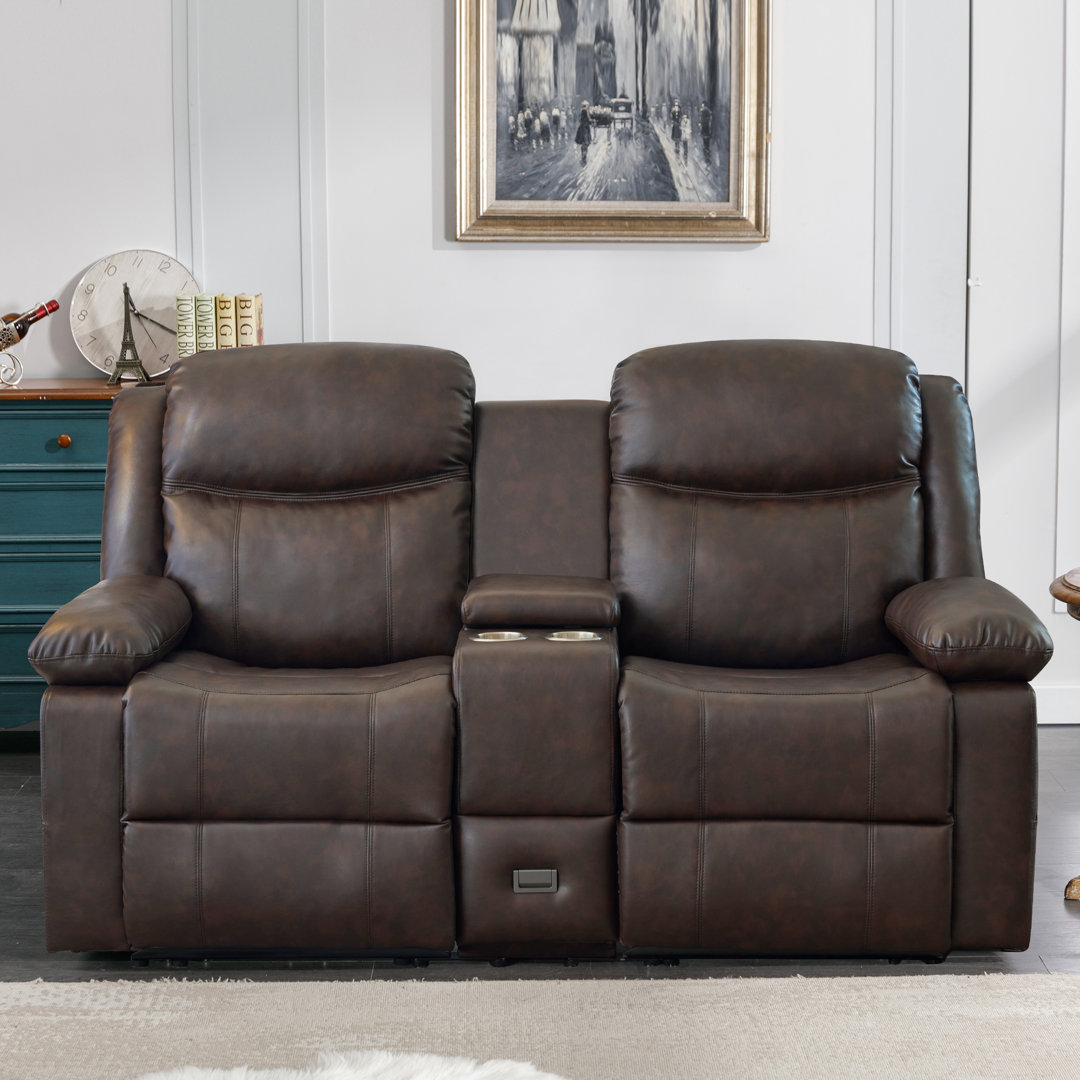 Ambert 70'' Leather Manual Reclining Loveseat with Console Recliner with Heat and Massage Lark Manor™ 