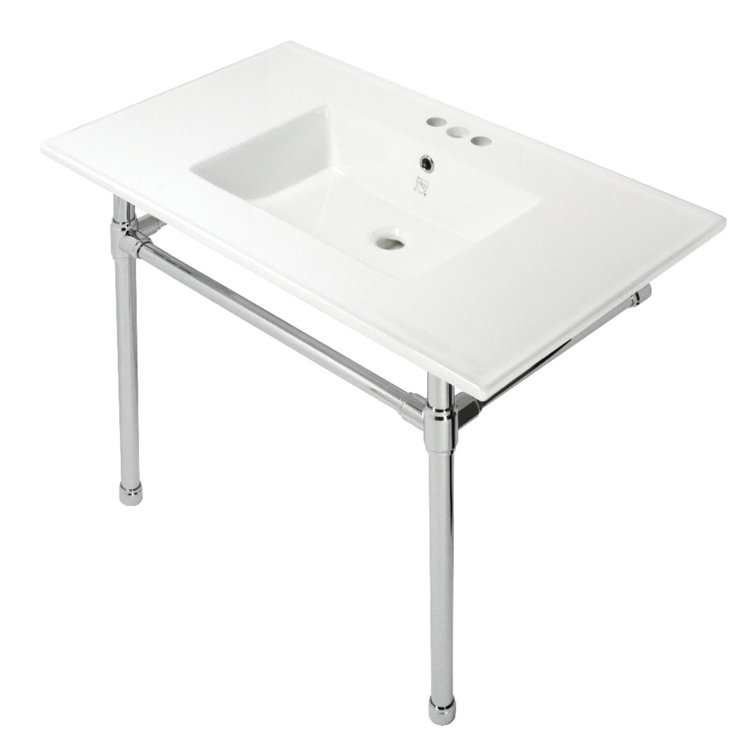 Dreyfuss Ceramic Rectangular Console Bathroom Sink with Overflow