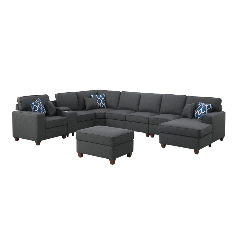 Canapé modulaire avec repose-pieds 9 pièces Eric, Gris foncé