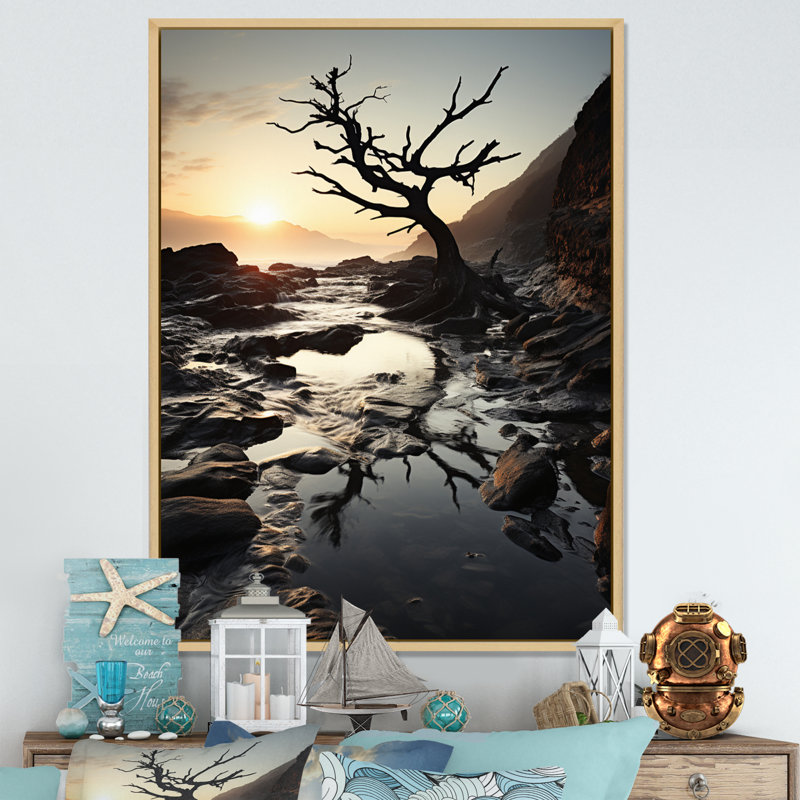 «Beach Tree Scenery - Nautical & Beach», reproduction d'art sur toile, H 44 po x l 34 po x P 1,5 po, Cadre naturel flottant