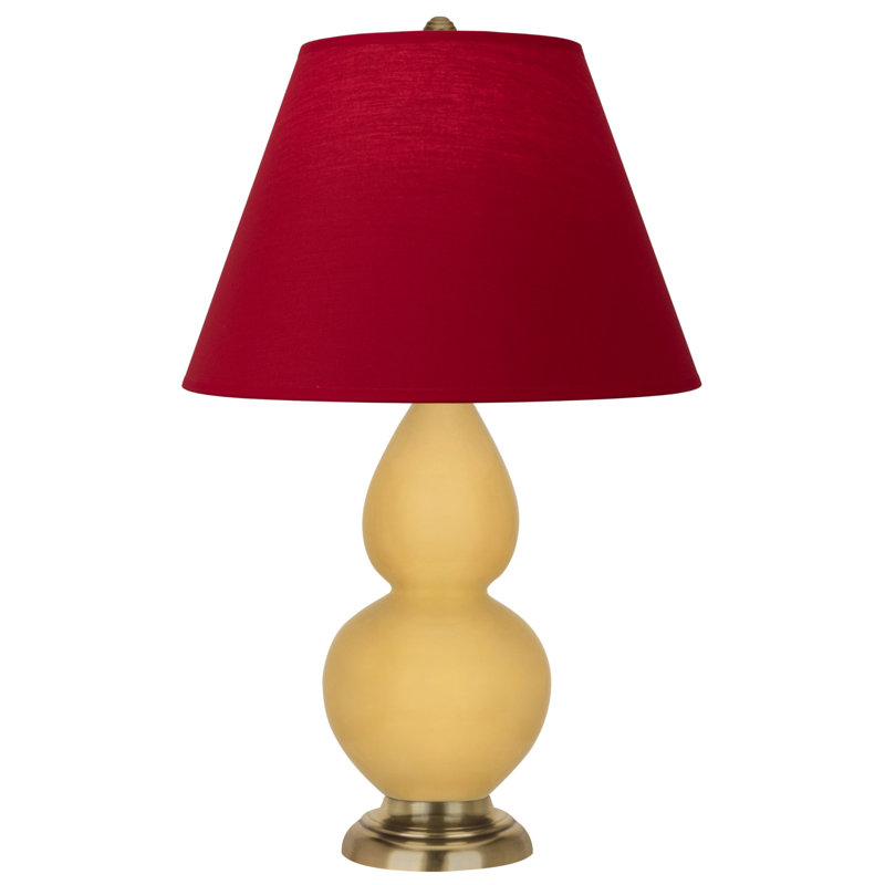 Petite lampe d'appoint à double gourde, Jaune / laiton antique, Orange / doublure taupe