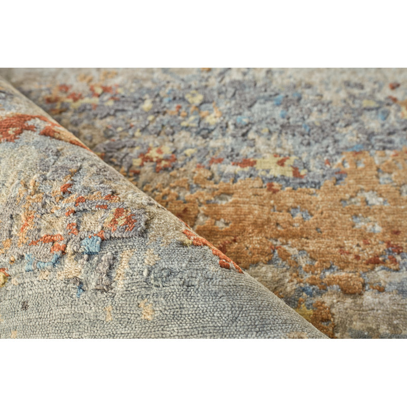 Laureno Abstract Hand-Knotted Synthetic Blue/Gray Area Rug, Rectangle 10' x 14'