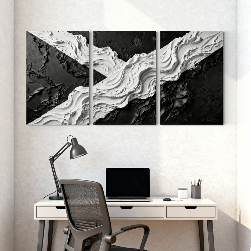 Abstract Abstract Mountain Landscape Art Set of 3 Canvas Wall Art Prints, 18" H x 36" W