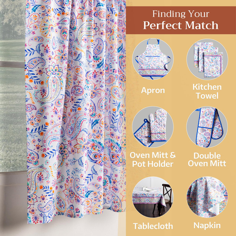 Maison d' Hermine Kitchen Curtains Sets for Windows 100% Cotton Set of Kitchen Curtains Valances for Home [2 Tiers (28"X36") and 1 Valance (56"X18")] Cafe Valentines Day Gifts (Indian Floral)