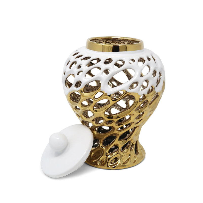 Gold And White Design Ginger Jar