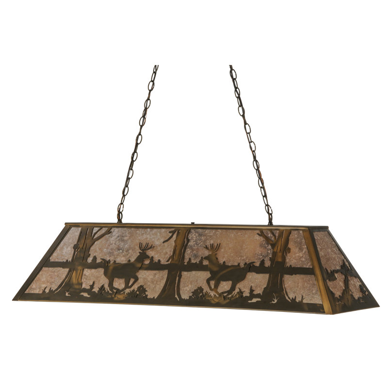 Adirondack Inspired Copper & Glass 45" Island Pendant with Wildlife Motif