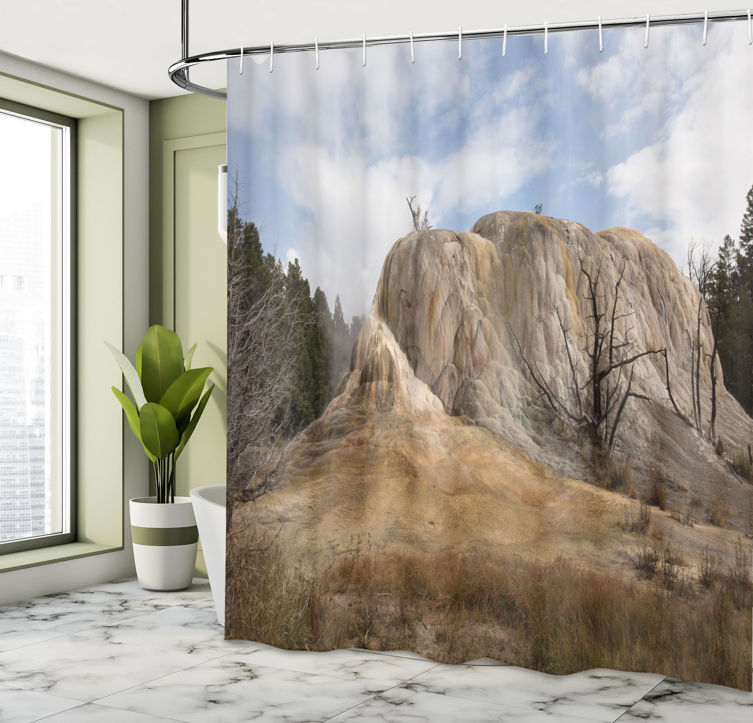 East Urban Home Yellowstone Shower Curtain Rock Orange Spring Beige