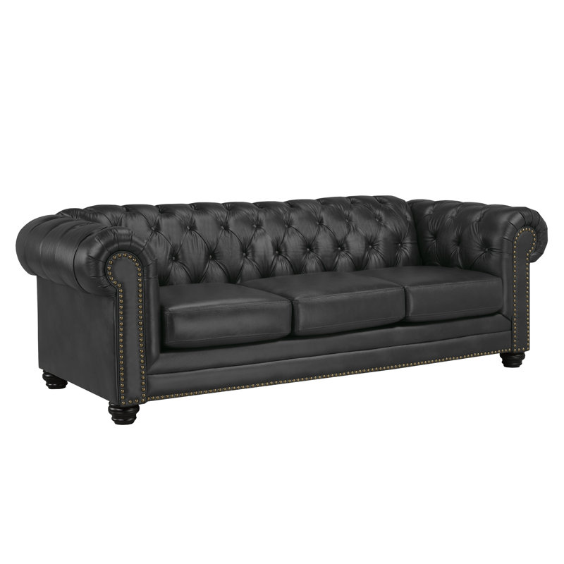 Canapé Chesterfield Ornellas, Cuir gris anthracite assorti