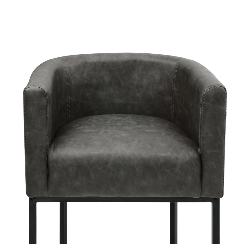 Tabouret de bar H 33,5 po Christlyn, Siège gris foncé / structure noire, Simili cuir