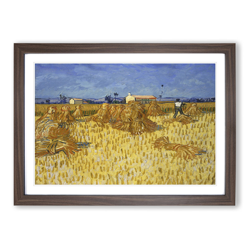 Corn Harvest in Province by Vincent Van Gogh - Picture Frame Painting, 27cm H x 36cm W x 2cm D, Walnut Framed
